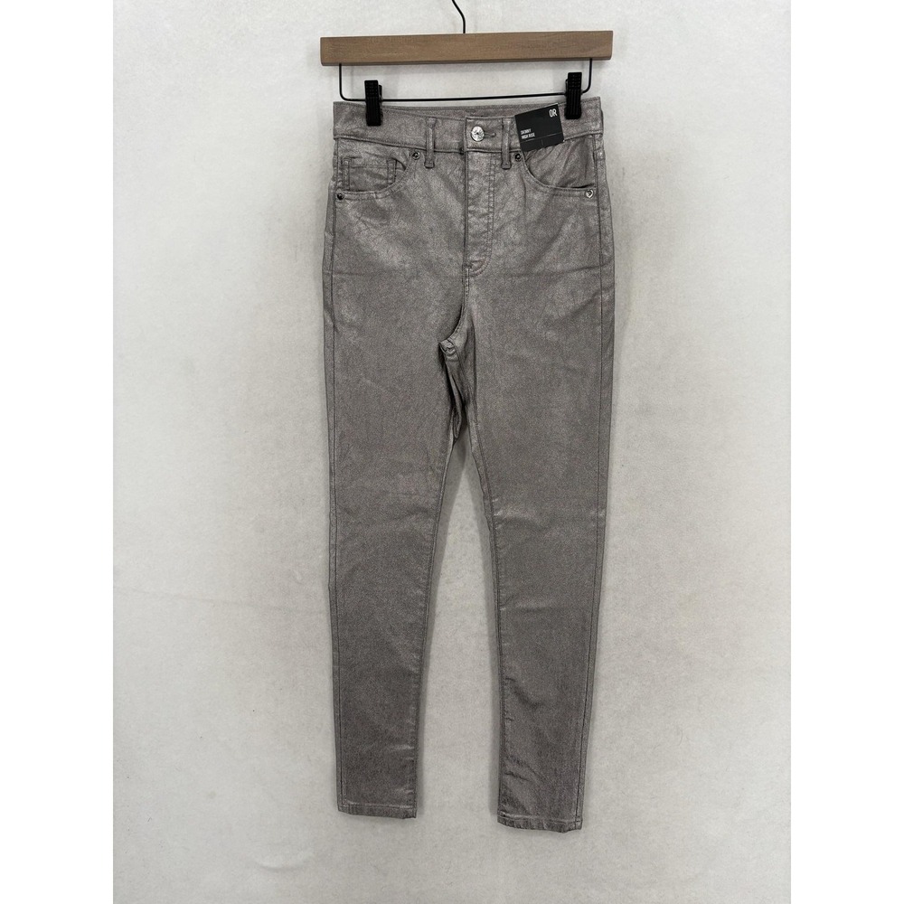 Express Skinny High Rise Jeans Womens 0 Silver Metallic Coated Stretch Preppy